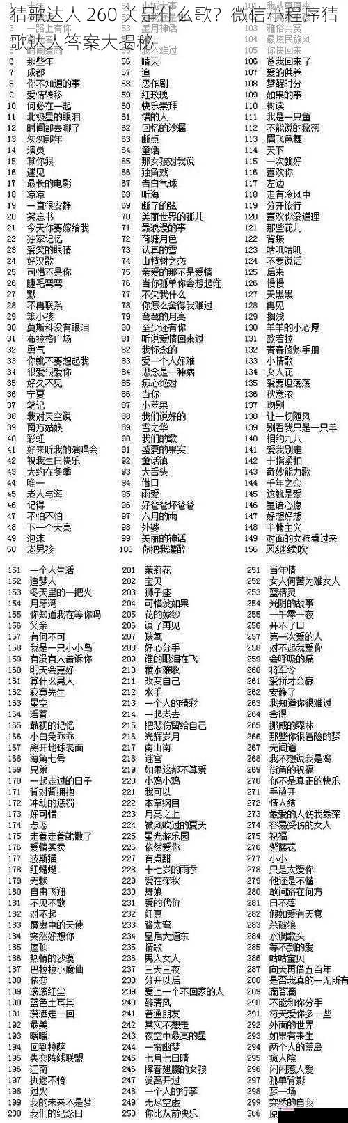 猜歌达人 260 关是什么歌？微信小程序猜歌达人答案大揭秘