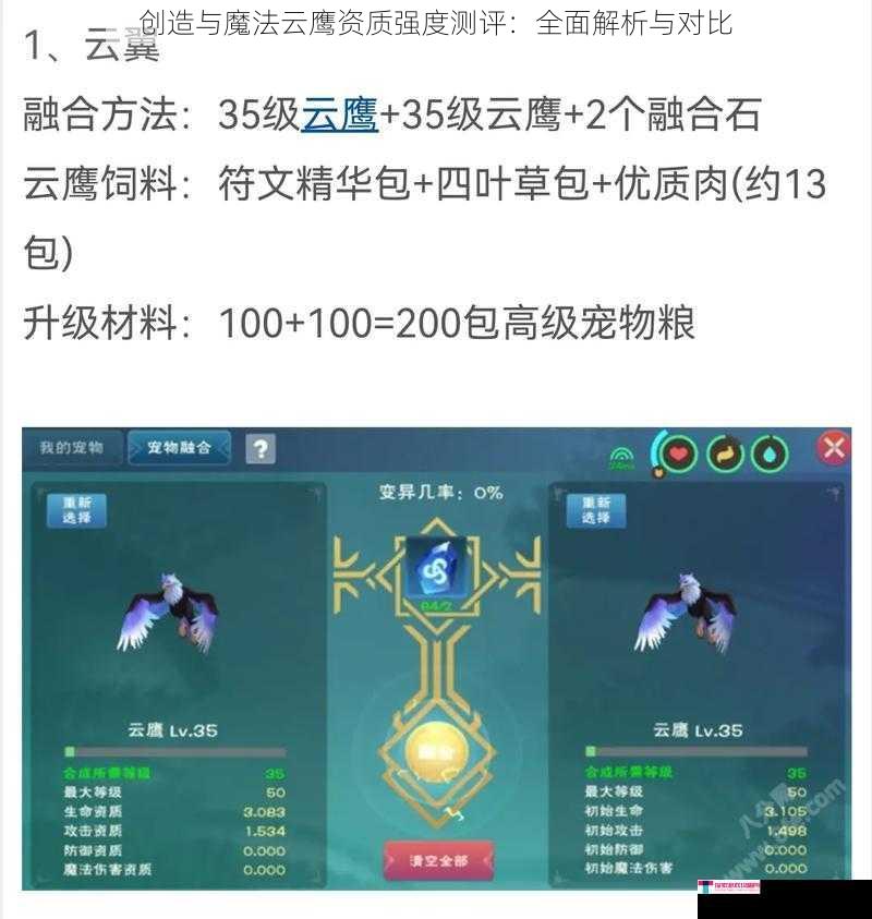 创造与魔法云鹰资质强度测评：全面解析与对比