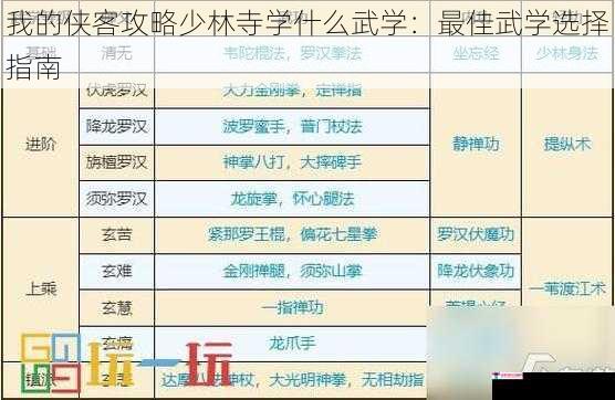 我的侠客攻略少林寺学什么武学：最佳武学选择指南