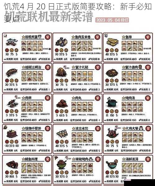 饥荒4 月 20 日正式版简要攻略：新手必知要点