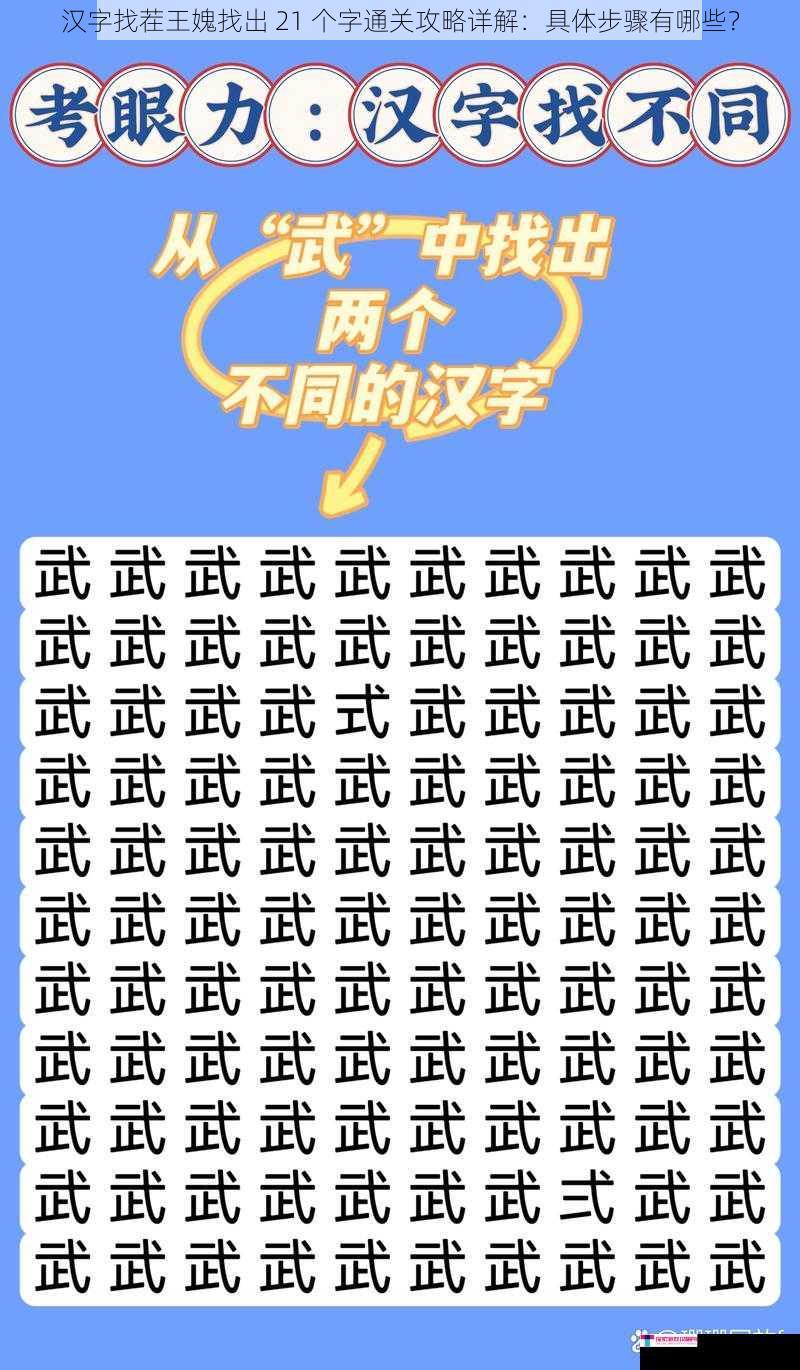 汉字找茬王媿找出 21 个字通关攻略详解：具体步骤有哪些？