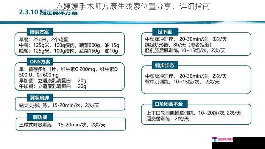 方婷婷手术师方康生线索位置分享：详细指南