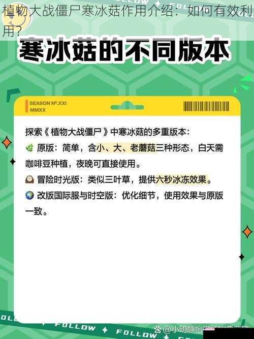 植物大战僵尸寒冰菇作用介绍：如何有效利用？