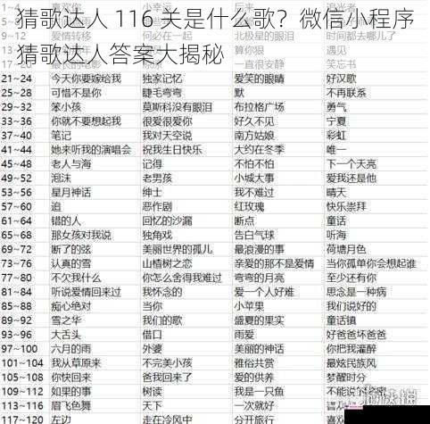 猜歌达人 116 关是什么歌？微信小程序猜歌达人答案大揭秘