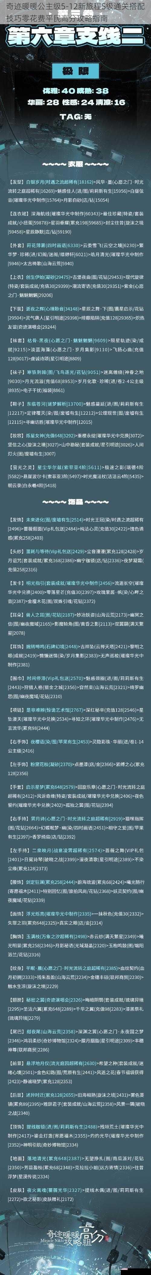 奇迹暖暖公主级5-12新旅程S级通关搭配技巧零花费平民高分攻略指南