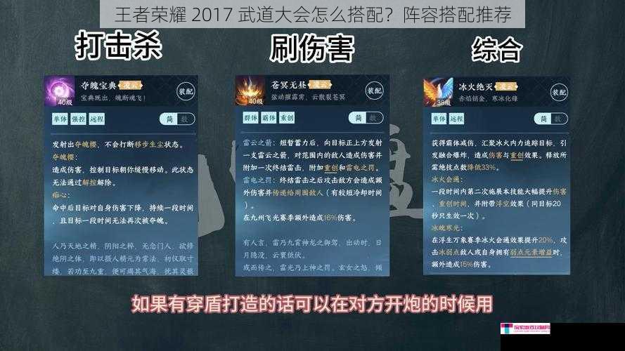 王者荣耀 2017 武道大会怎么搭配？阵容搭配推荐