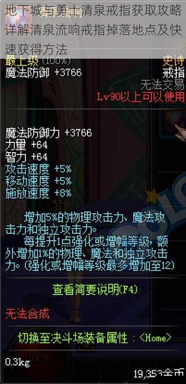 地下城与勇士清泉戒指获取攻略详解清泉流响戒指掉落地点及快速获得方法